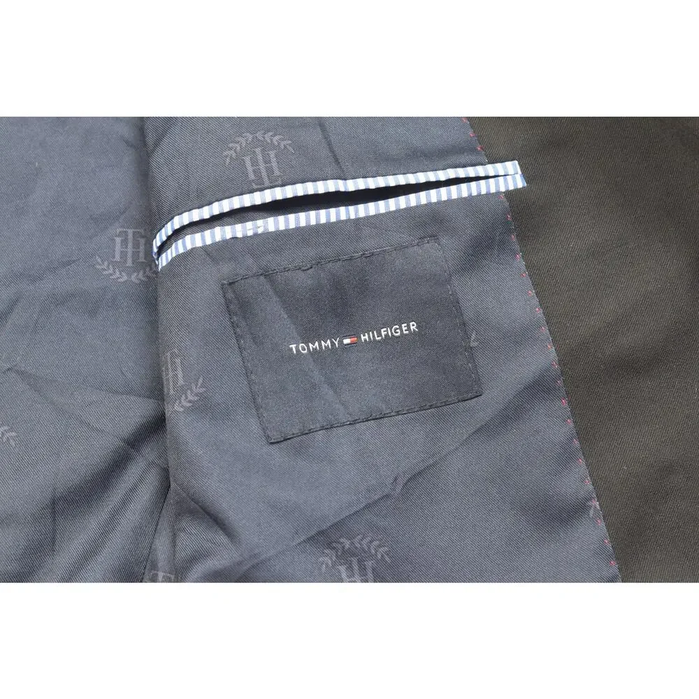 Tommy Hilfiger Men's Blazer 44L Black Wool Blend 2-Button Solid Sport Coat Wool